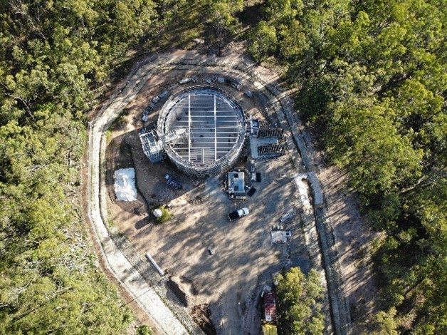 Aerial of Reservoir with Roof Framing